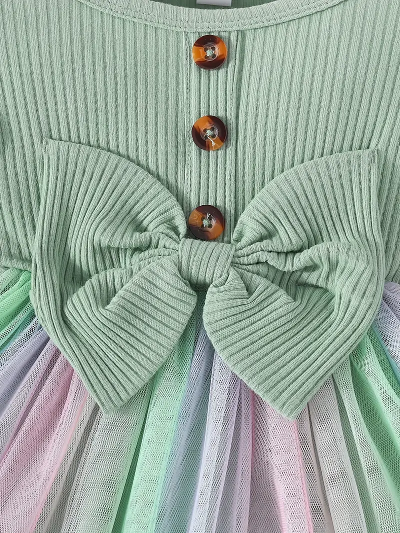 Elegant Pastel Princess Baby Girl Dress – Long Sleeve Ribbed Top with Tulle Skirt