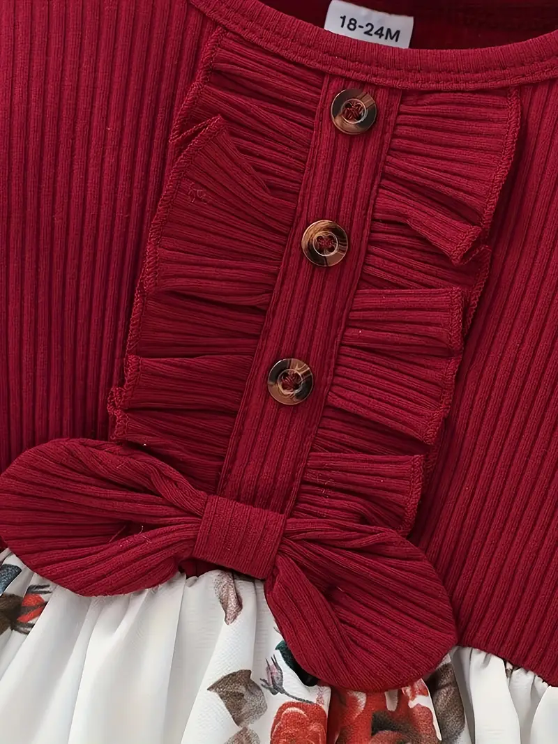 Elegant Baby Girl Dress with Floral Skirt & Bow