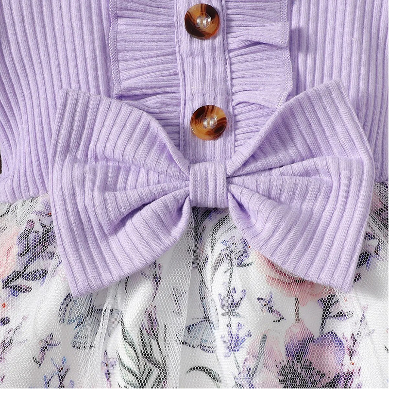 Elegant Baby Girl Dress with Floral Skirt & Bow