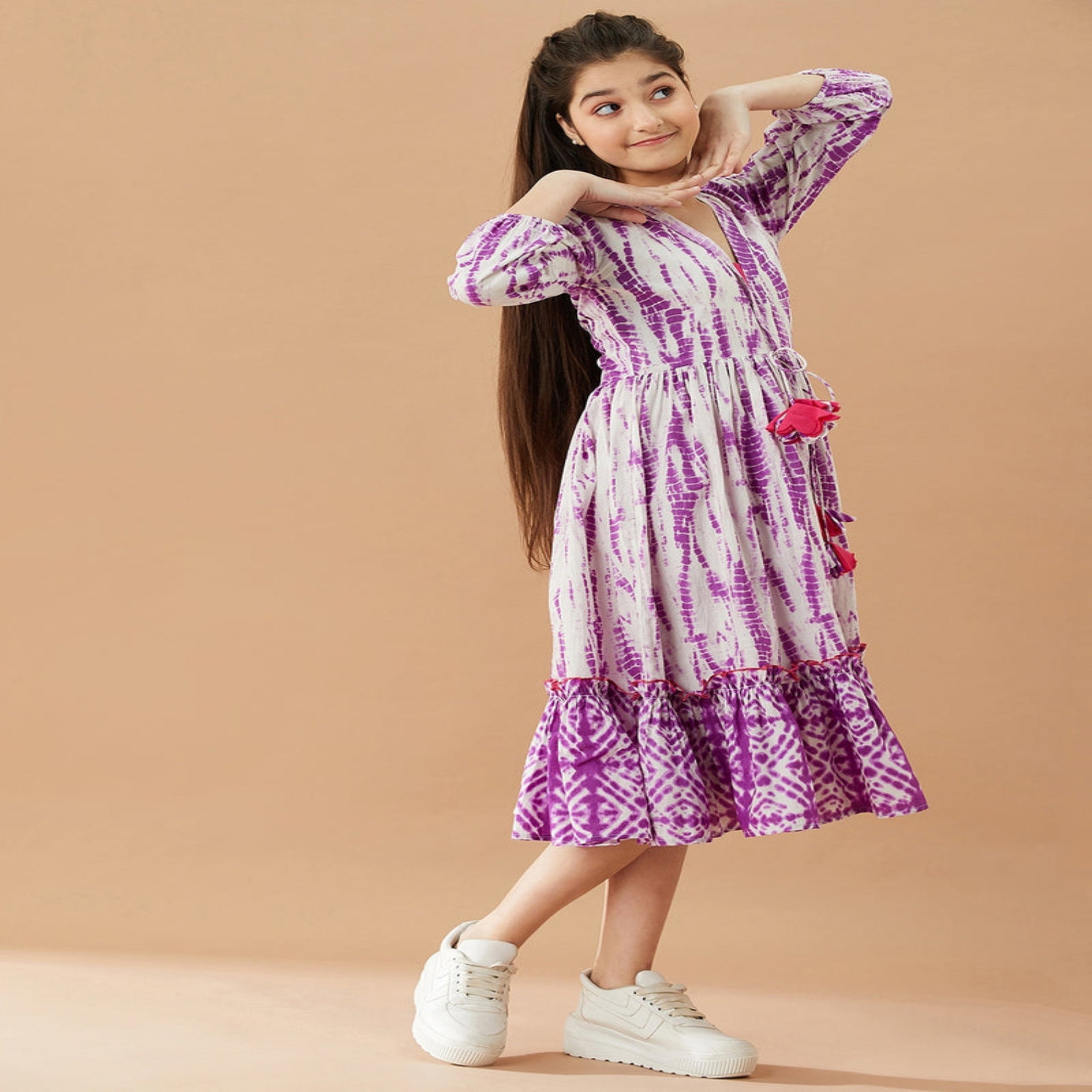 Stylish Tie-Dye Flared Dress for Girls – Trendy & Comfortable