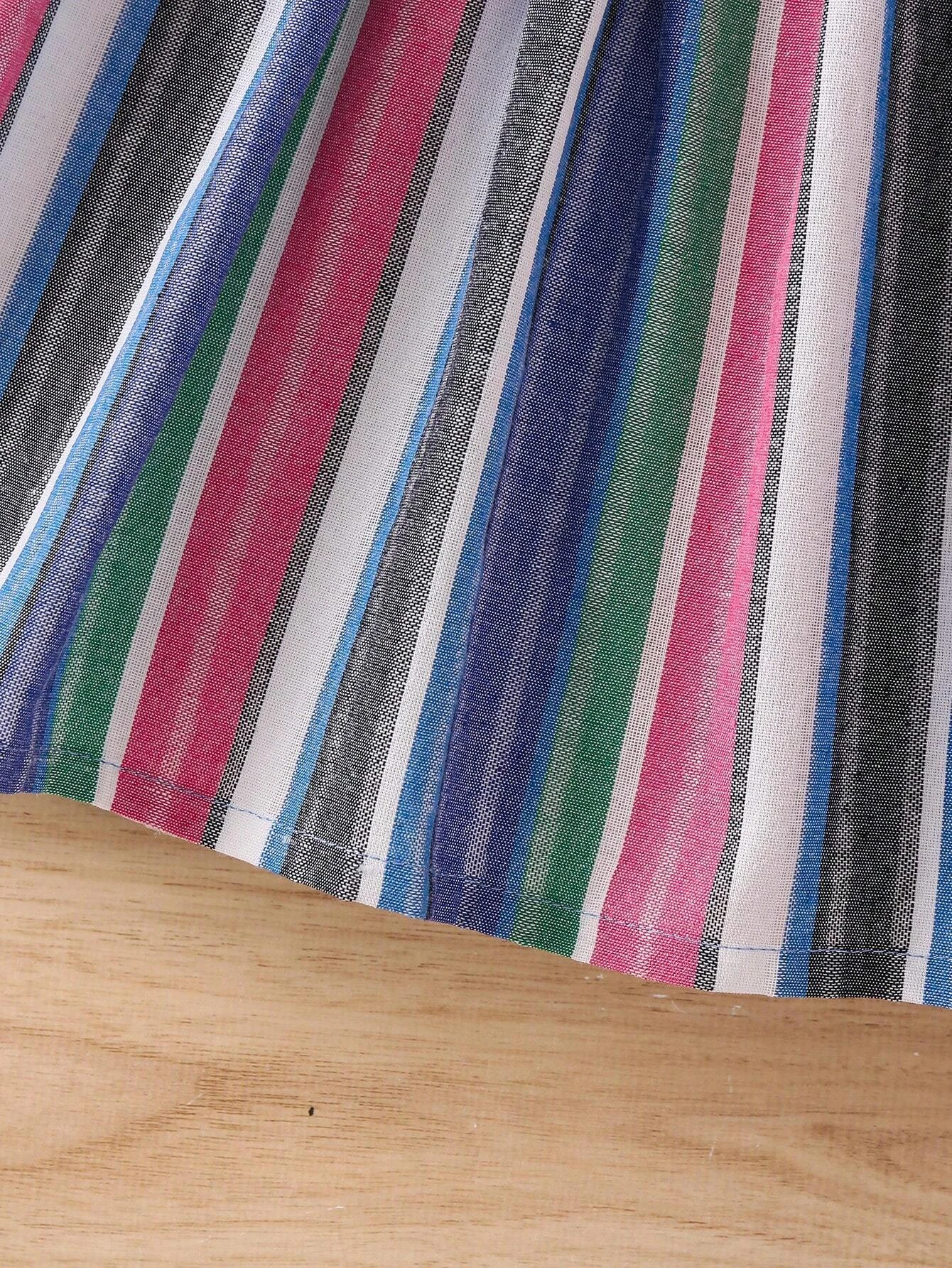 Adorable Baby Girl Puff Sleeve Dress with Striped Skirt and Bow