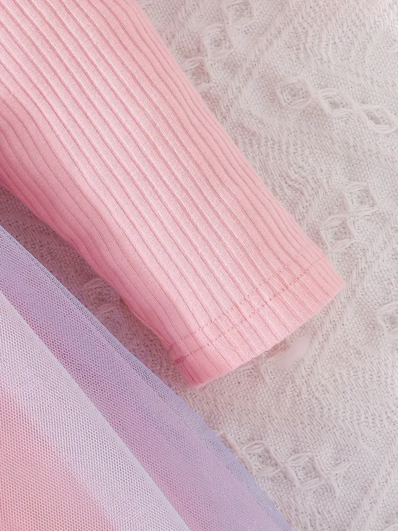 Elegant Pastel Princess Baby Girl Dress – Long Sleeve Ribbed Top with Tulle Skirt