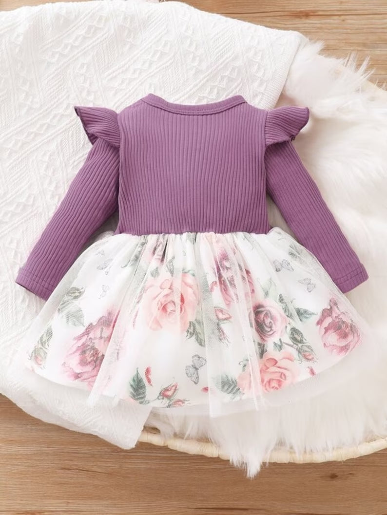 Elegant Baby Girl Dress with Floral Skirt & Bow