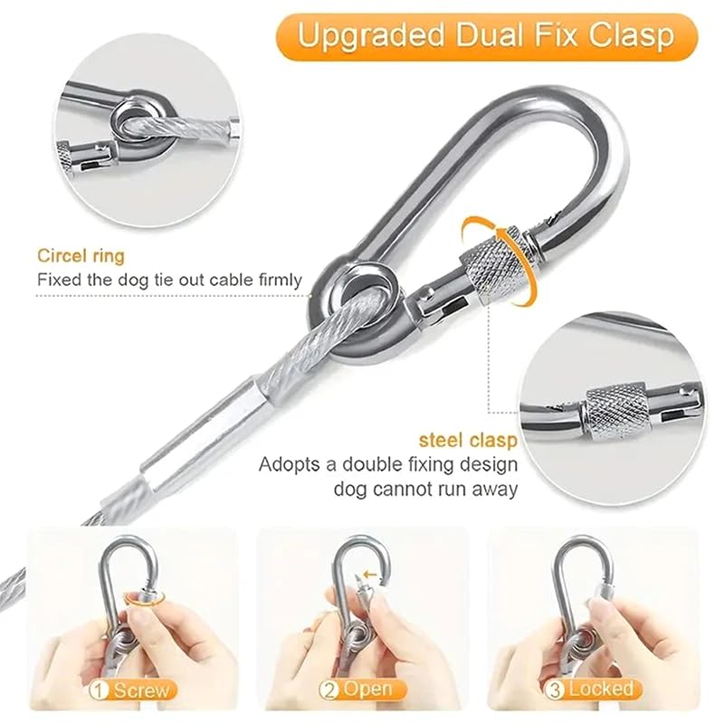 Heavy-Duty Stainless Steel PVC Coated Clothesline Rope with Locking Hooks - 10 Meter ((Extra Long))