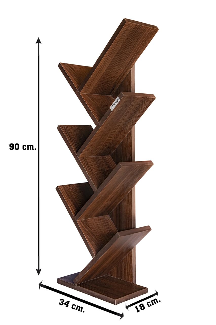 Wooden Tree Bookshelf – Freestanding Book Rack for Home & Office | 7-Tier V-Shaped Book Holder