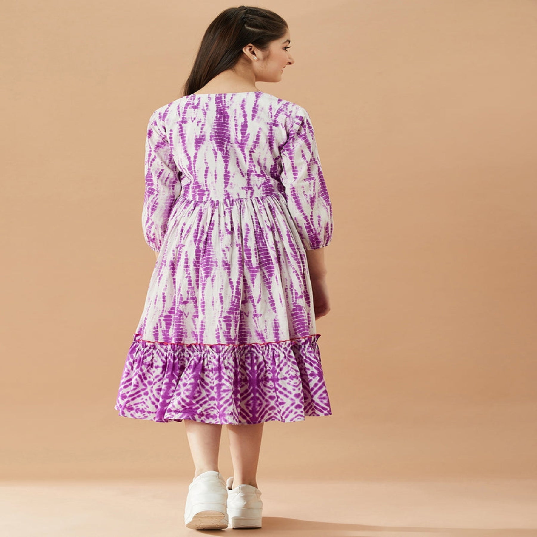 Stylish Tie-Dye Flared Dress for Girls – Trendy & Comfortable