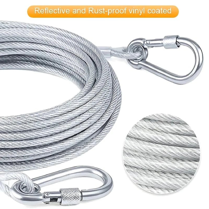 Heavy-Duty Stainless Steel PVC Coated Clothesline Rope with Locking Hooks - 10 Meter ((Extra Long))