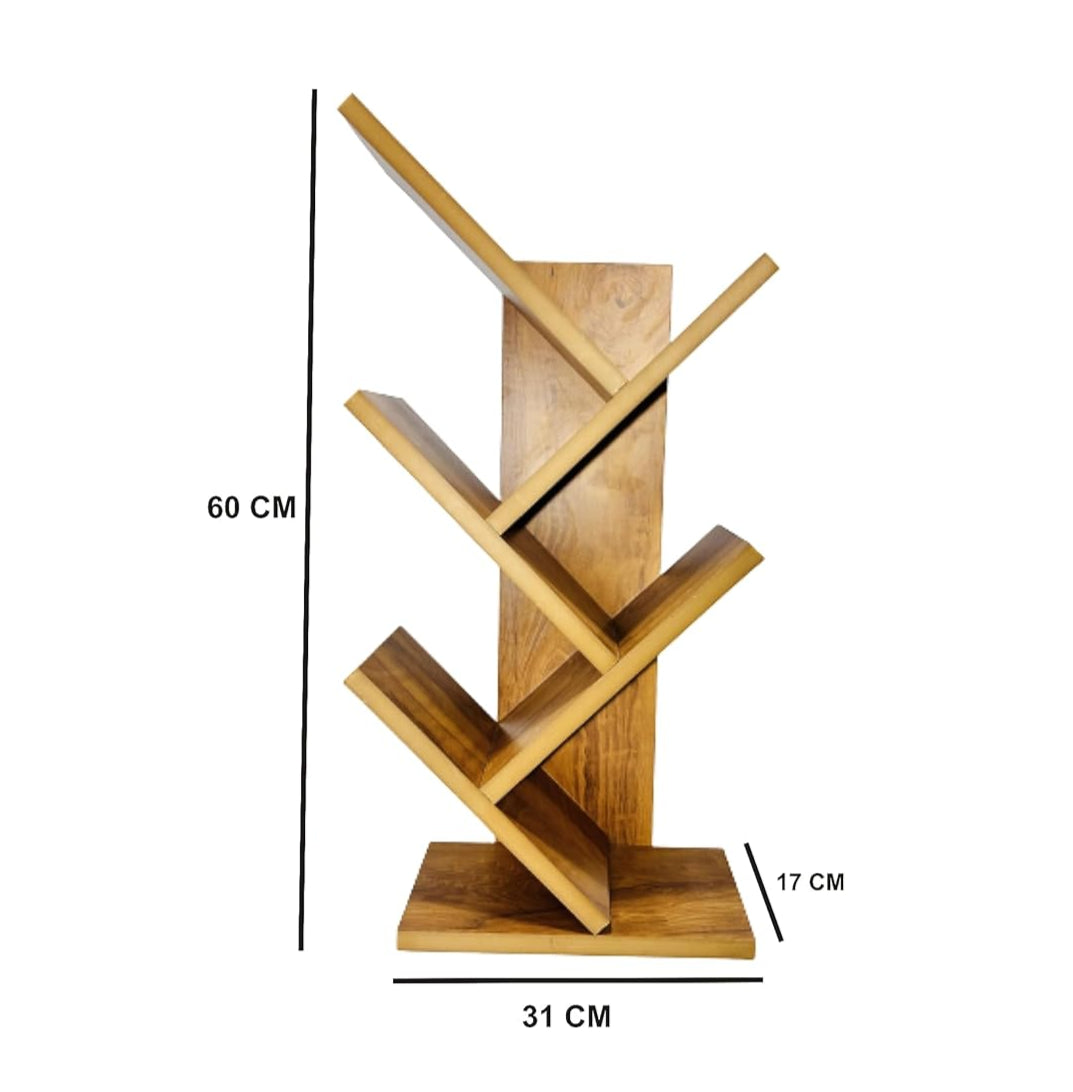 Wooden Tree Bookshelf – Freestanding Book Rack for Home & Office |  V-Shaped Book Holder