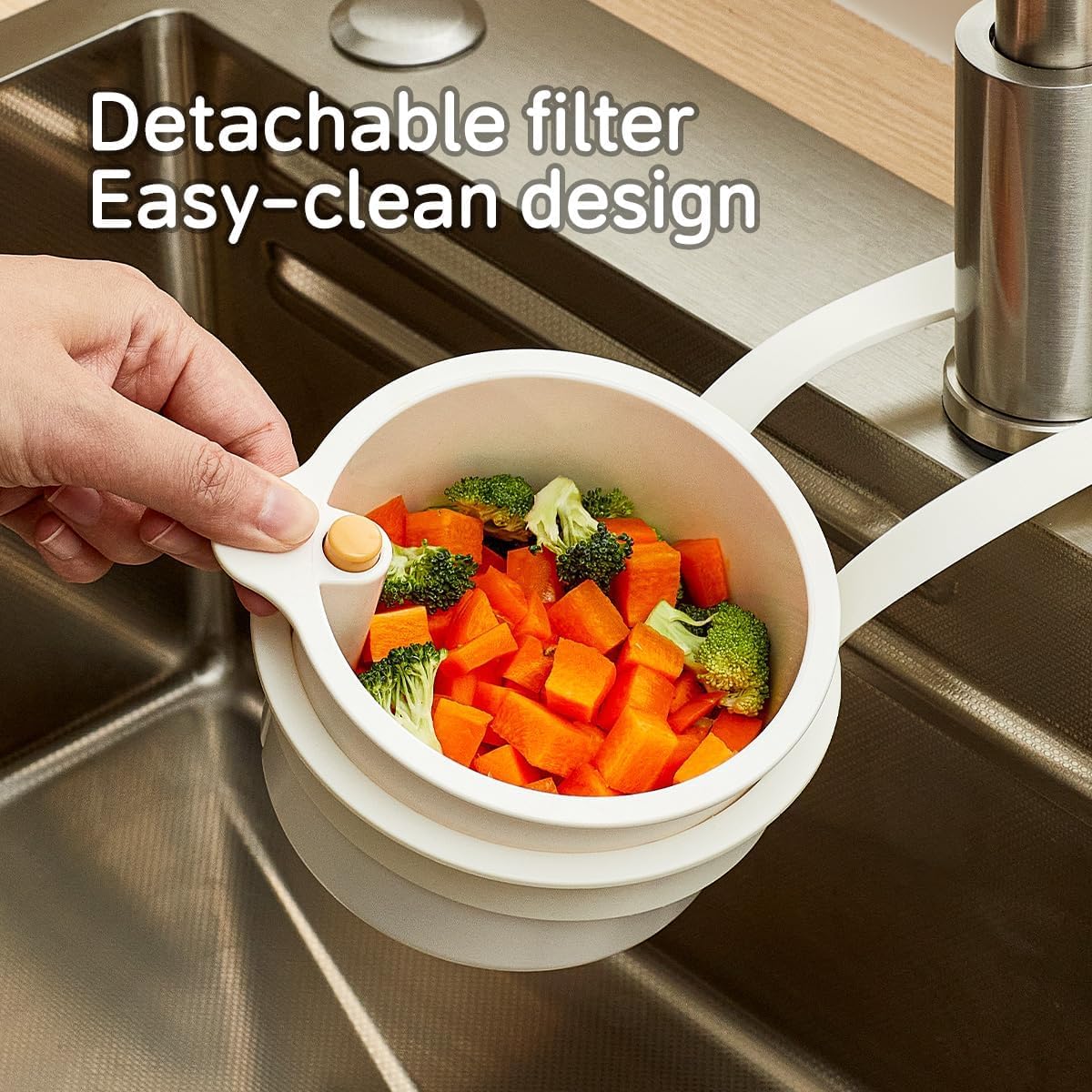 2-in-1 Press-to-Drain Kitchen Strainer Bowl – Multi-Function Fruit & Vegetable Washing Colander with Flip-Open Bottom Drain