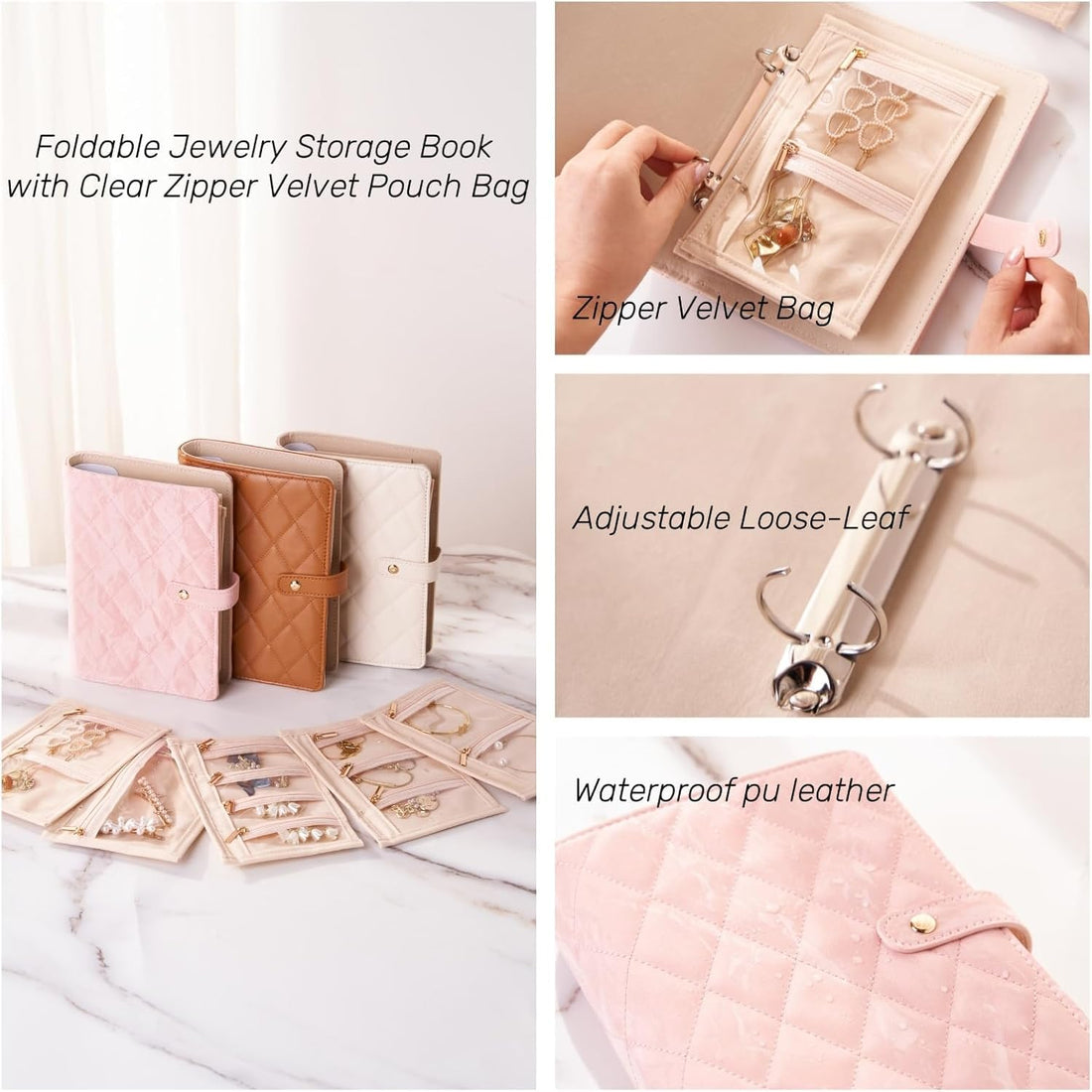 Premium Leather Jewellery Organizer Book (Pink)