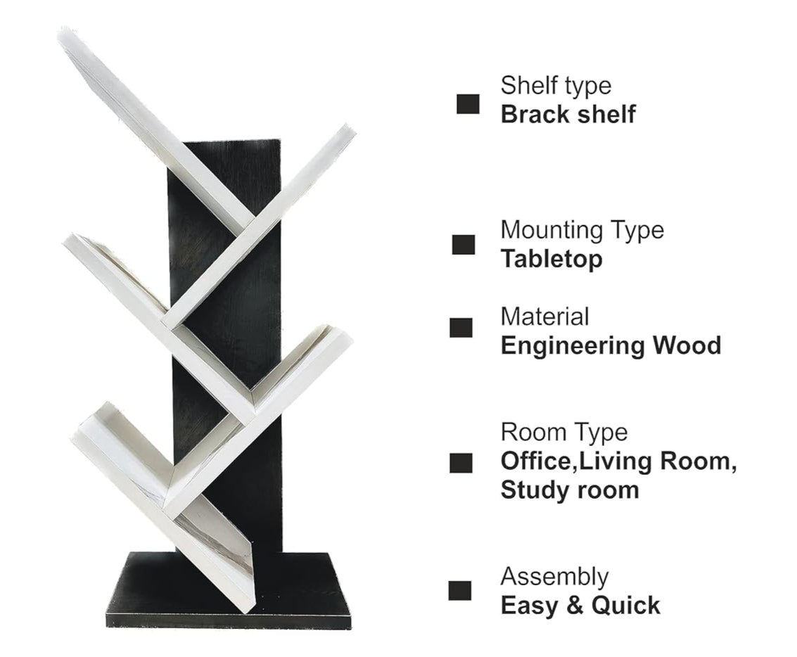 Wooden Tree Bookshelf – Freestanding Book Rack for Home & Office |  V-Shaped Book Holder