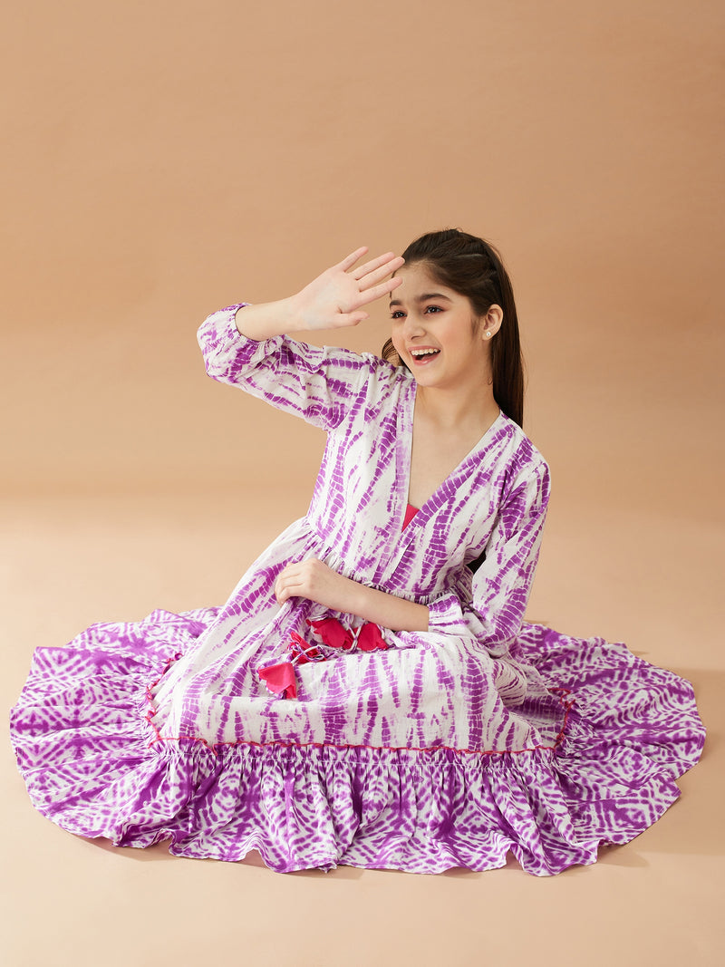 Stylish Tie-Dye Flared Dress for Girls – Trendy & Comfortable