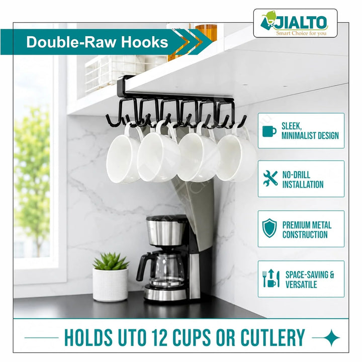 ABC Mall 1 Pcs Double-Row 12 Hooks for Kitchen Storage - Cupboard Hanging Organizer for Coffee, Tea Cups, Towels, and More | Versatile Metal Hooks for Home, Office