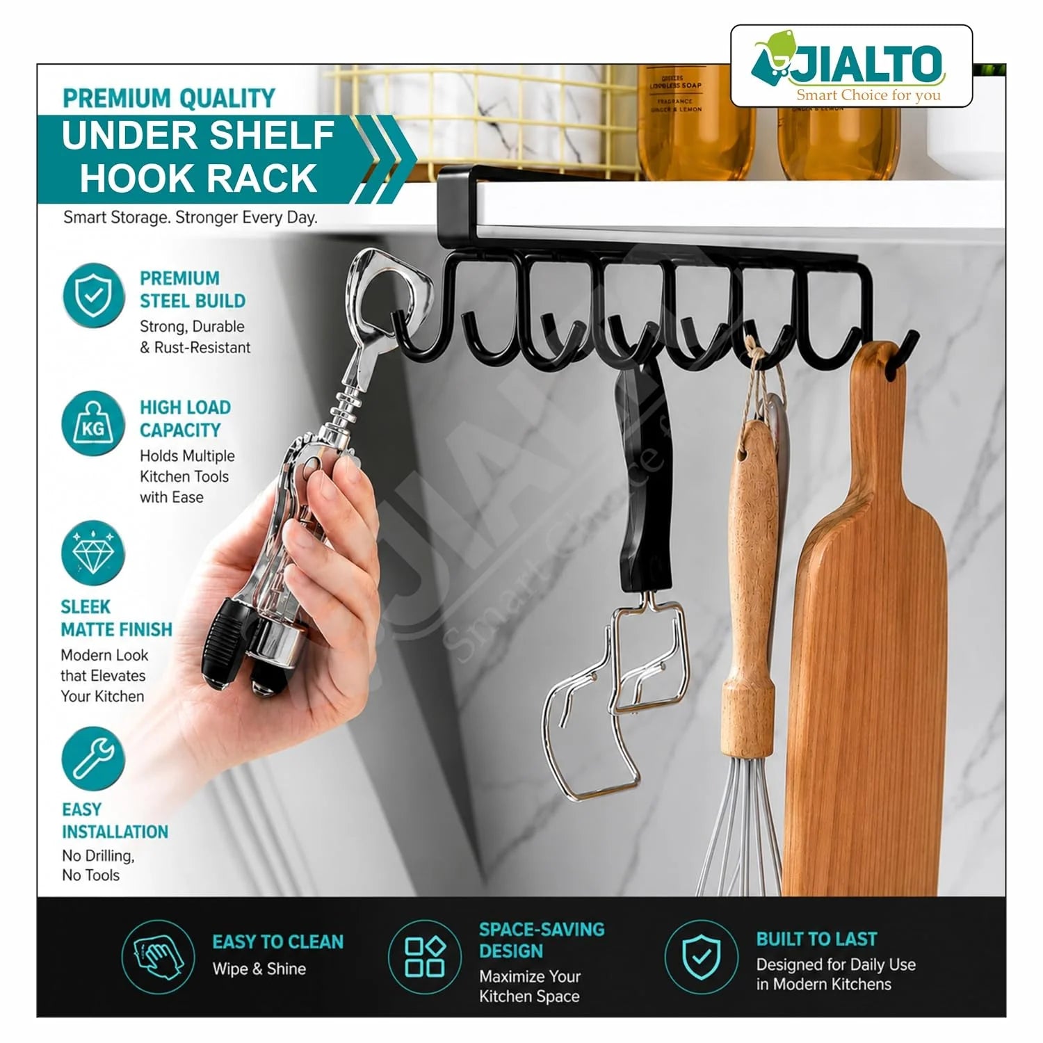 ABC Mall 1 Pcs Double-Row 12 Hooks for Kitchen Storage - Cupboard Hanging Organizer for Coffee, Tea Cups, Towels, and More | Versatile Metal Hooks for Home, Office