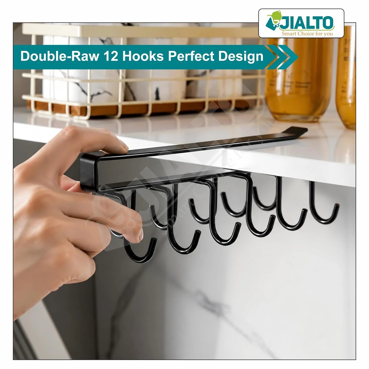 ABC Mall 1 Pcs Double-Row 12 Hooks for Kitchen Storage - Cupboard Hanging Organizer for Coffee, Tea Cups, Towels, and More | Versatile Metal Hooks for Home, Office