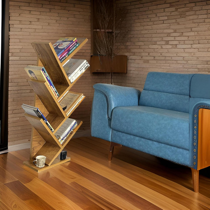 Wooden Tree Bookshelf – Freestanding Book Rack for Home & Office | 7-Tier V-Shaped Book Holder