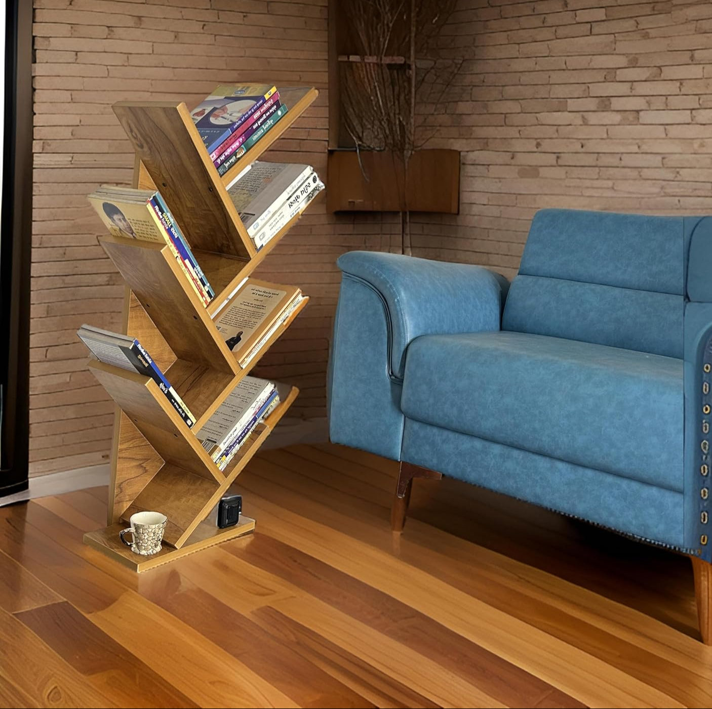 Wooden Tree Bookshelf – Freestanding Book Rack for Home & Office |  V-Shaped Book Holder