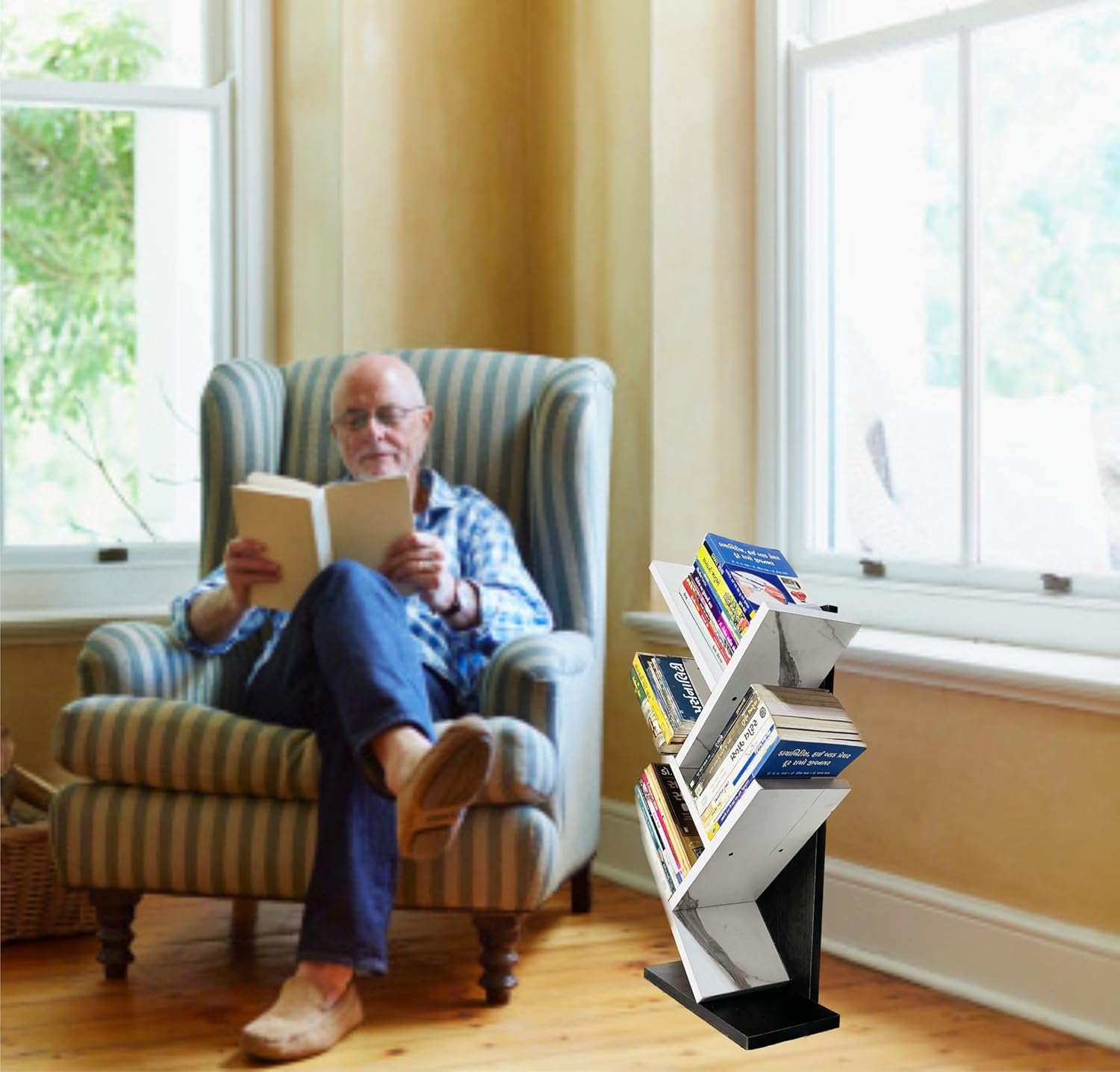 Wooden Tree Bookshelf – Freestanding Book Rack for Home & Office |  V-Shaped Book Holder