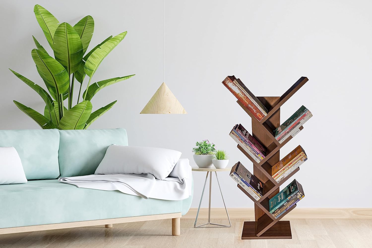 Wooden Tree Bookshelf – Freestanding Book Rack for Home & Office |  V-Shaped Book Holder