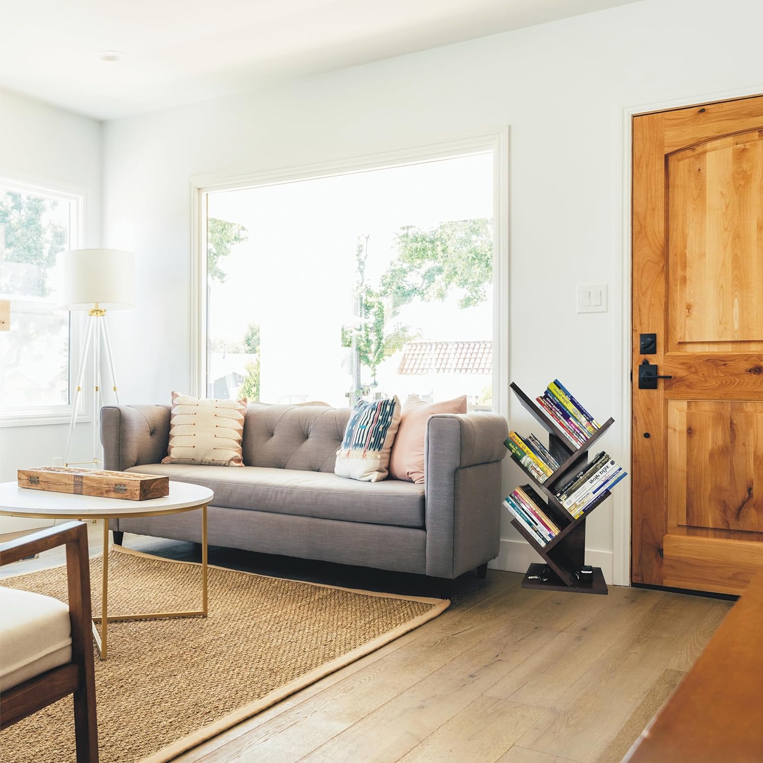 Wooden Tree Bookshelf – Freestanding Book Rack for Home & Office |  V-Shaped Book Holder