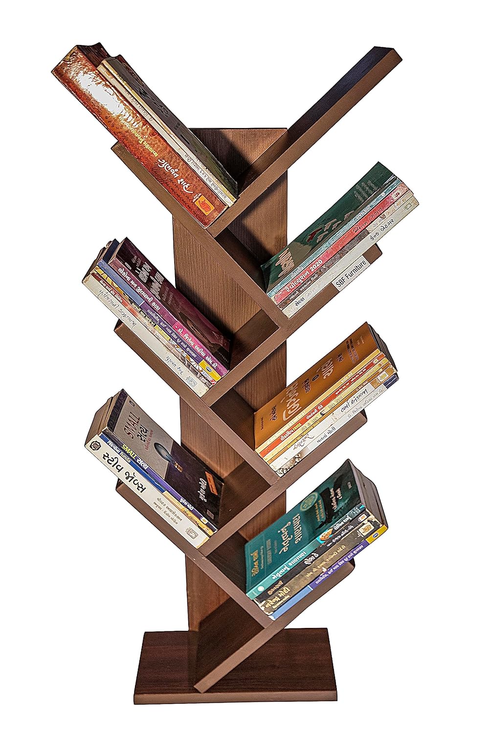 Wooden Tree Bookshelf – Freestanding Book Rack for Home & Office | 7-Tier V-Shaped Book Holder