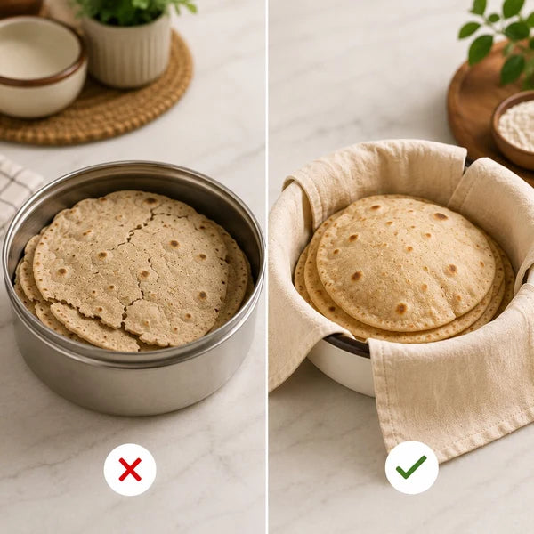 (Pack   Of   4)   Cotton   Double   Layer   Wrap   With   Flaps   For   Roti,   Chapati   &   Paratha