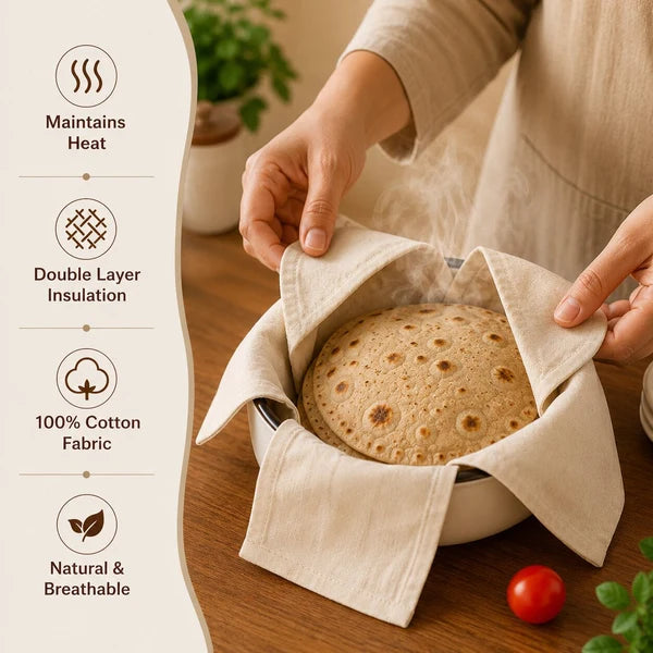 (Pack   Of   4)   Cotton   Double   Layer   Wrap   With   Flaps   For   Roti,   Chapati   &   Paratha