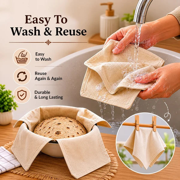 (Pack   Of   4)   Cotton   Double   Layer   Wrap   With   Flaps   For   Roti,   Chapati   &   Paratha