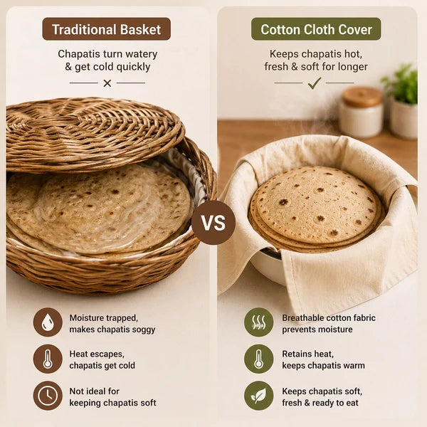 (Pack   Of   4)   Cotton   Double   Layer   Wrap   With   Flaps   For   Roti,   Chapati   &   Paratha