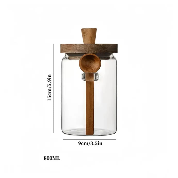 Airtight Glass Storage Jars with Wooden Lid & Spoon