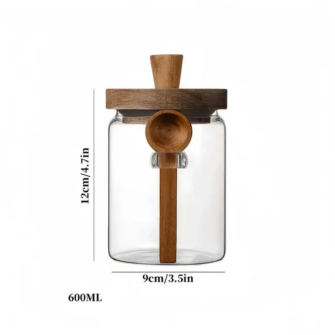 Airtight Glass Storage Jars with Wooden Lid & Spoon