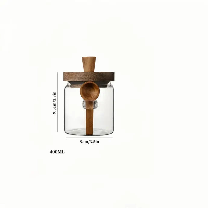 Airtight Glass Storage Jars with Wooden Lid & Spoon