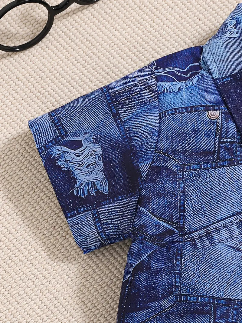 Boys' Fashion Set - Non-Denim Stylish Outfit with 3D Random Print, Perfect for Boys with Personality, Perfect for Outdoor