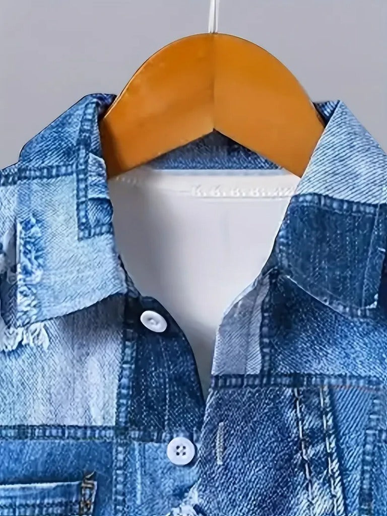 Boys' Fashion Set - Non-Denim Stylish Outfit with 3D Random Print, Perfect for Boys with Personality, Perfect for Outdoor