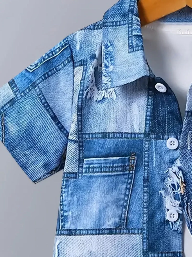 Boys' Fashion Set - Non-Denim Stylish Outfit with 3D Random Print, Perfect for Boys with Personality, Perfect for Outdoor