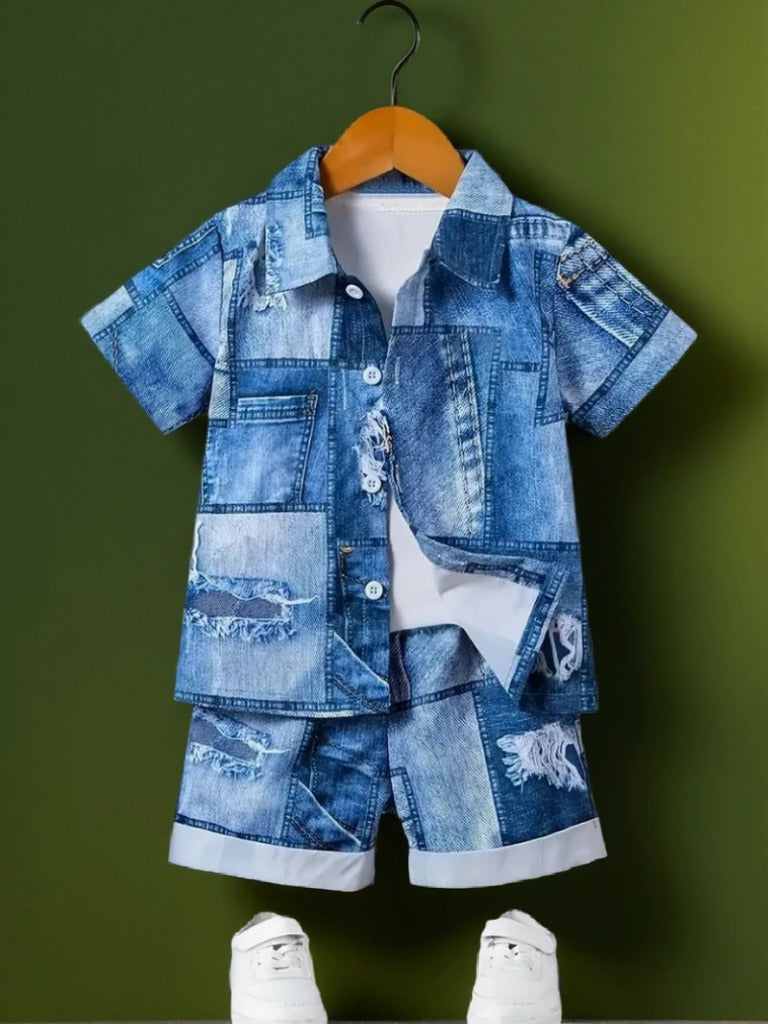 Boys' Fashion Set - Non-Denim Stylish Outfit with 3D Random Print, Perfect for Boys with Personality, Perfect for Outdoor