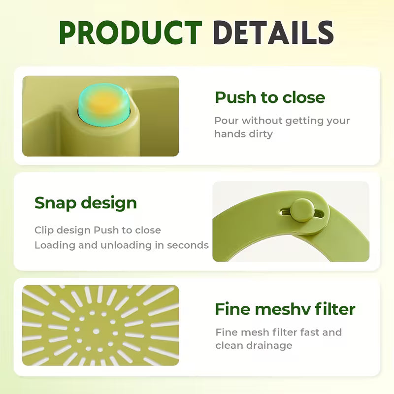 2-in-1 Press-to-Drain Kitchen Strainer Bowl – Multi-Function Fruit & Vegetable Washing Colander with Flip-Open Bottom Drain