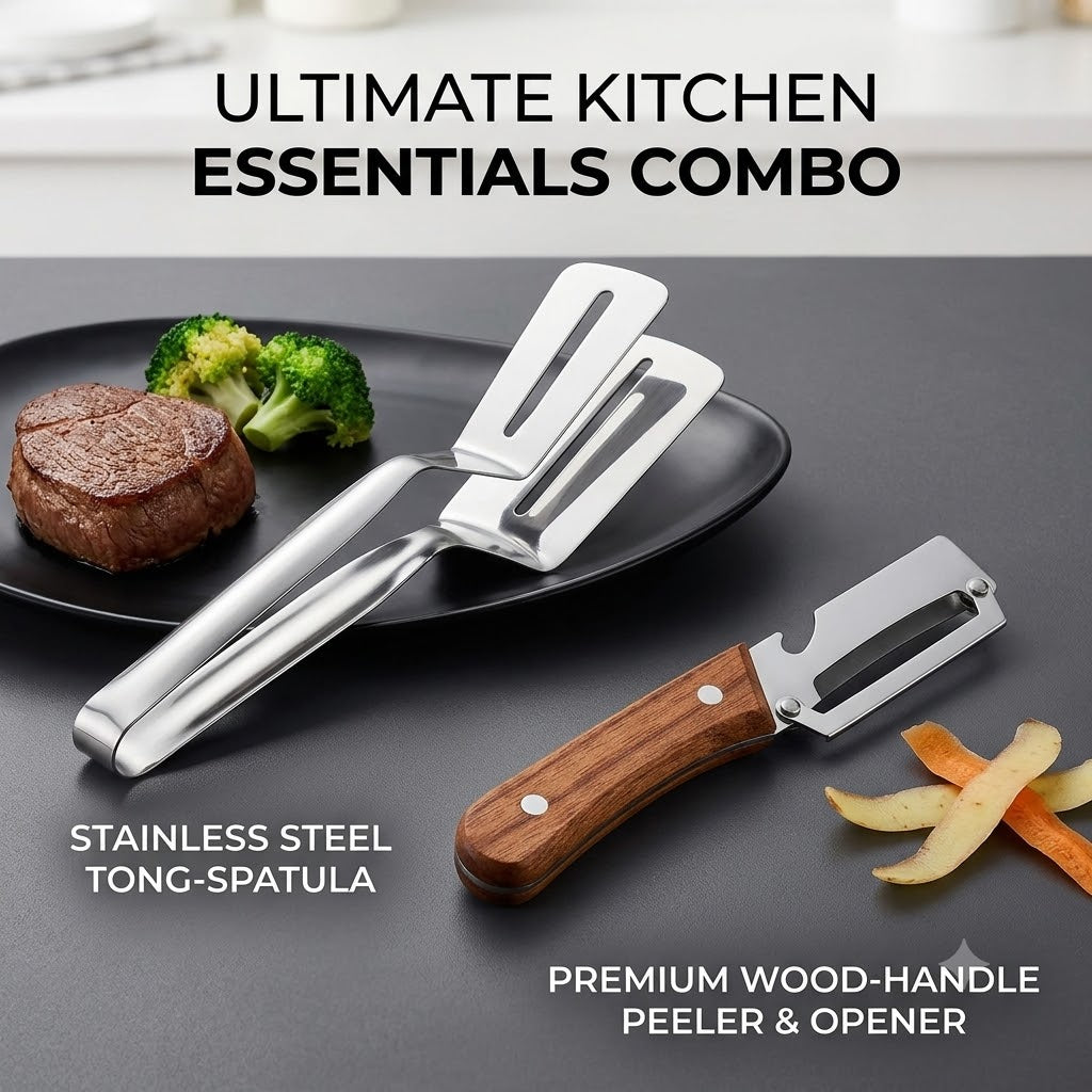 MasterChef™ 2-in-1 Kitchen Combo – Premium Stainless Steel Spatula + Multifunctional Precision Peeler