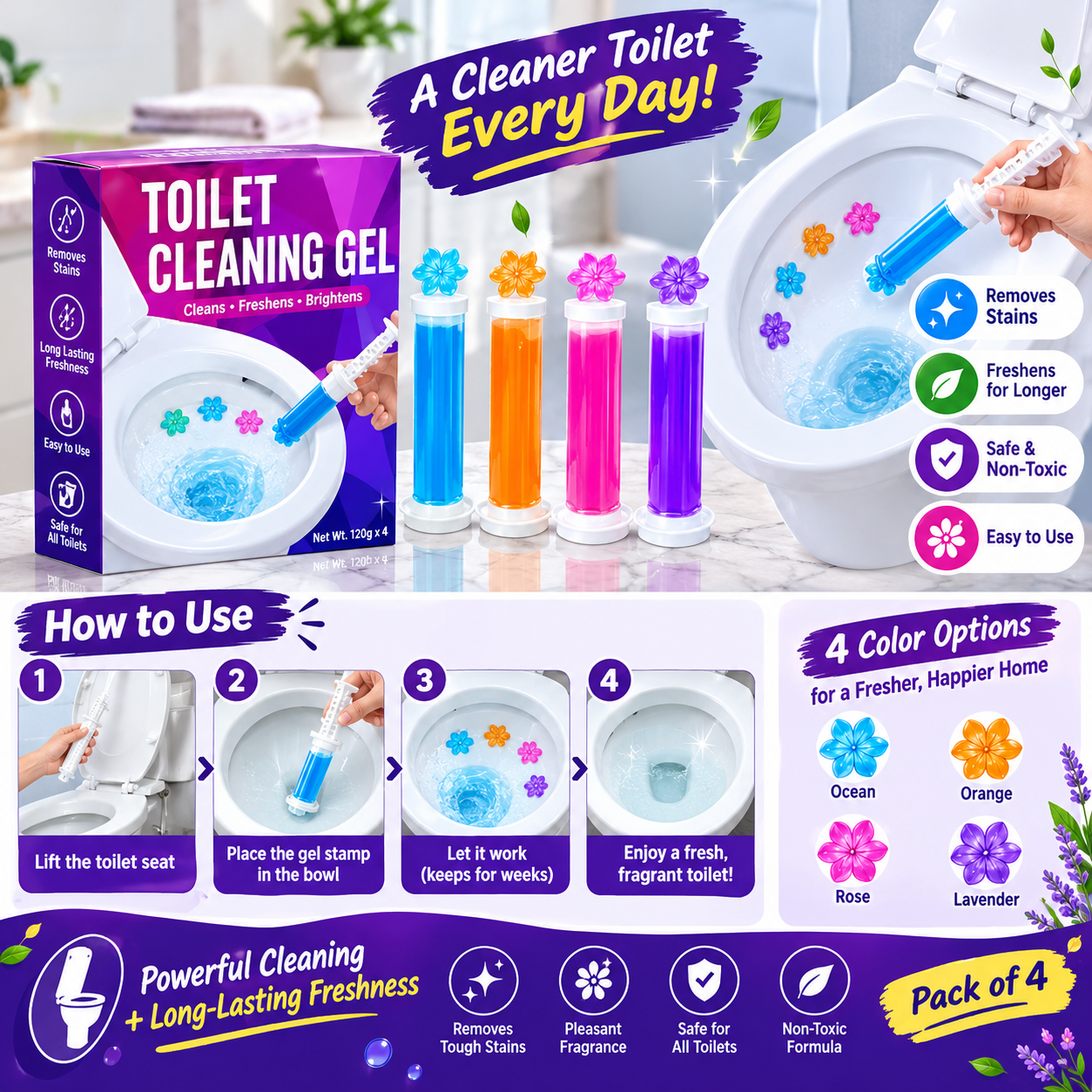 Flower Stamp Toilet Gel Cleaner With Floral Freshness